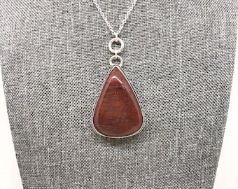 Brick red, red jasper triangle pendant necklace on sterling silver