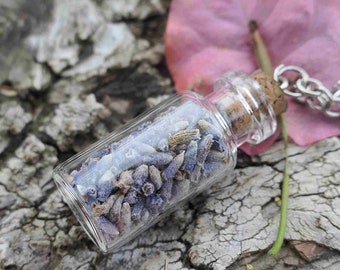 Dried Lavender Necklace - Wildflower Necklace, Botanical Jewelry, Terrarium, Lavender Pendant, Purple Jewelry, Nature Lover, Gift For Her