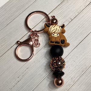 Porte-clés strass vache Highland // Porte-clés vache // Brown Highland // Quincaillerie en métal