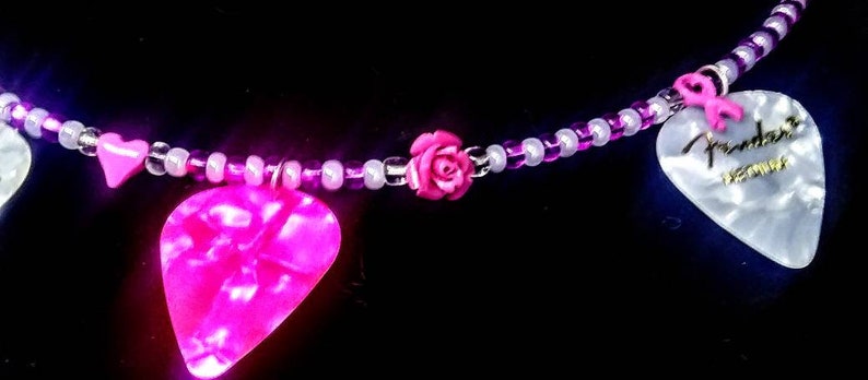 F-cancer beaded wired guitar pick necklace