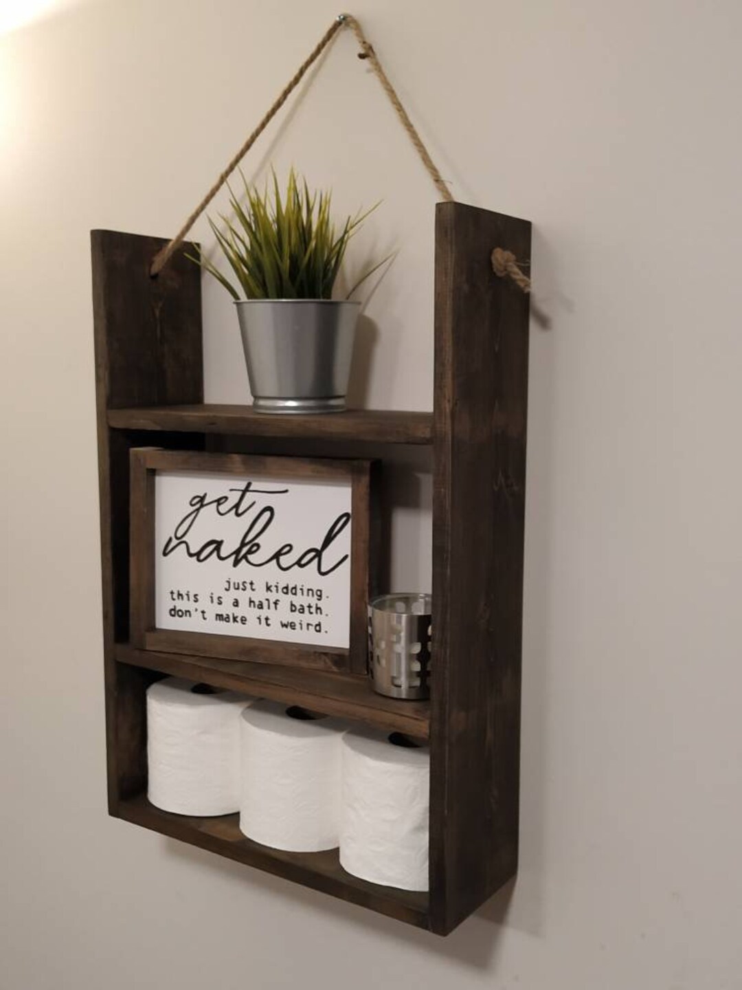 Ladder Rope Shelf Rustic Ladder Shelf, Rustic Ladder and Rope Shelf, Rustic Bathroom ...