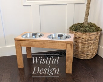 Large Wood Raised Dog Food Bowls