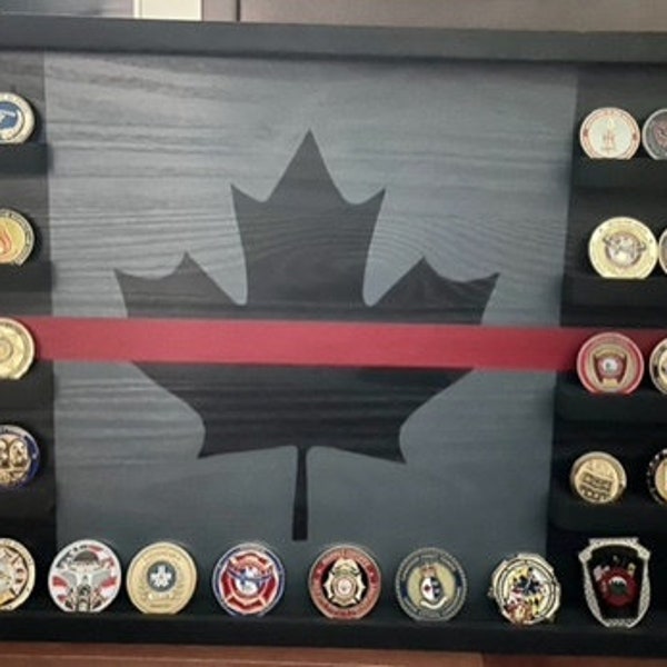 Red Line Canadian Flag Challenge Coin Display/Holder