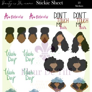 Kawaii Black Girl Stickers Hair Day Hair Salon Hair Rollers Printable Planner Stickers African American Curler Stickers Functional
