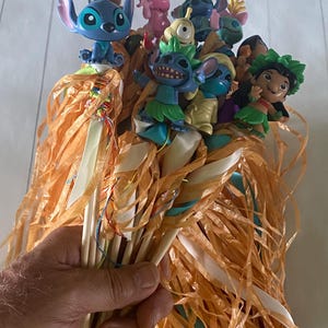 Island Adventure Birthday party Wands – Inspired by Lilo & Stitch! Safe no mess – Handmade simulated Grass Favors with Ribbons and bracelet