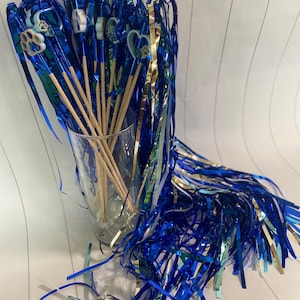 Bluey Inspired Party Wands: 3D Paw Print, Blue Tinsel - 12 Pack