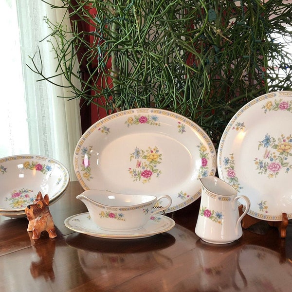 Vintage China Mismatched Serving Pieces You Choose Floral China Platter, Serving Bowls, Creamer, Chop Plate with Chip, Gravy Boat Saucer