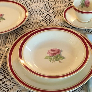 Red Trimed China/ Vintage Dinnerware/  China Antique Candy Apple Red,  Taylor Smith &quot;Accent &quot;Service for 12