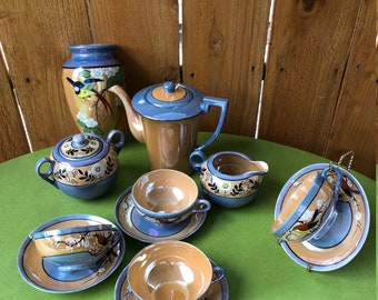 Tea Party Set Lustreware Includes Matching Wall Pocket Tea Pot