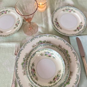Fijne porseleinen set Meito 8 couverts lichtgroen delicaat met de hand geschilderd in Japan Vintage porseleinen eetkamerset MOOIE STAAT Sierlijk porselein