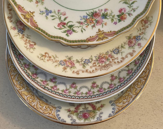 Mismatched Fine China Dessert Plates Vintage Set of Four Saucers saucer