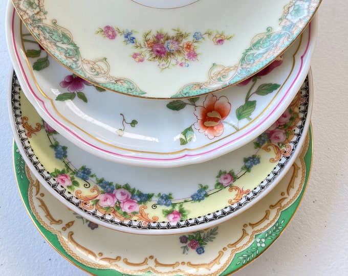 Mismatched Fine China Dessert Plates Vintage Set of Four Saucers