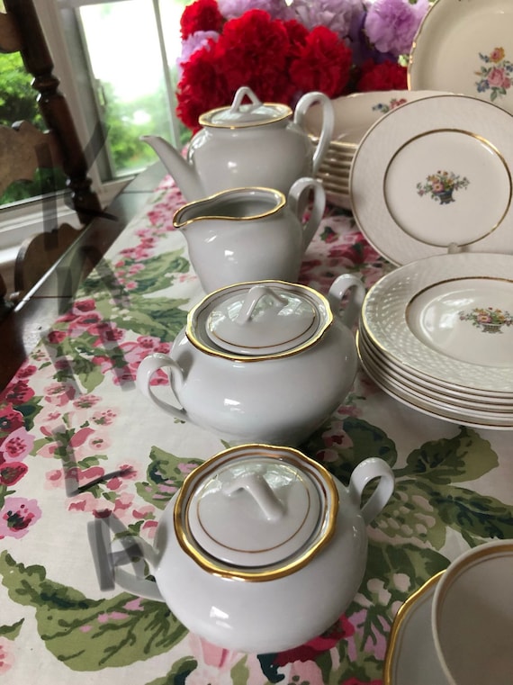 Vintage China Tea Party Set Kahla Konitz Tea Pot Chipped, Creamer