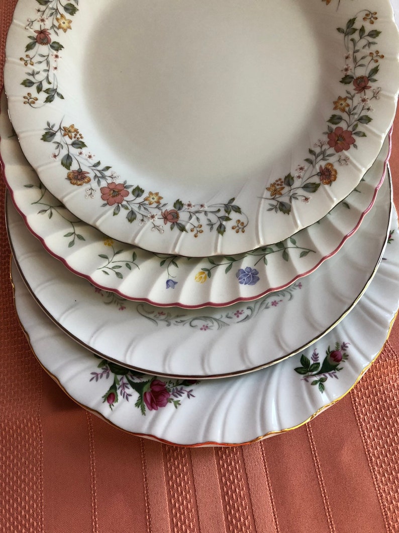 Vintage China Dinner Mismatched Plates, Mix and Match Dinner Dishes, Floral Garden Party Plates