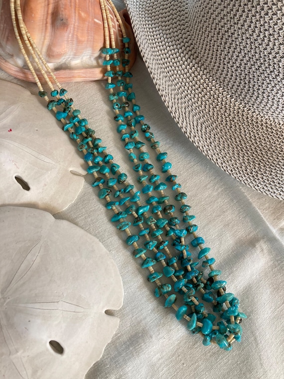 Turquoise Necklace Nugget 3 Strand Vintage Keepsak