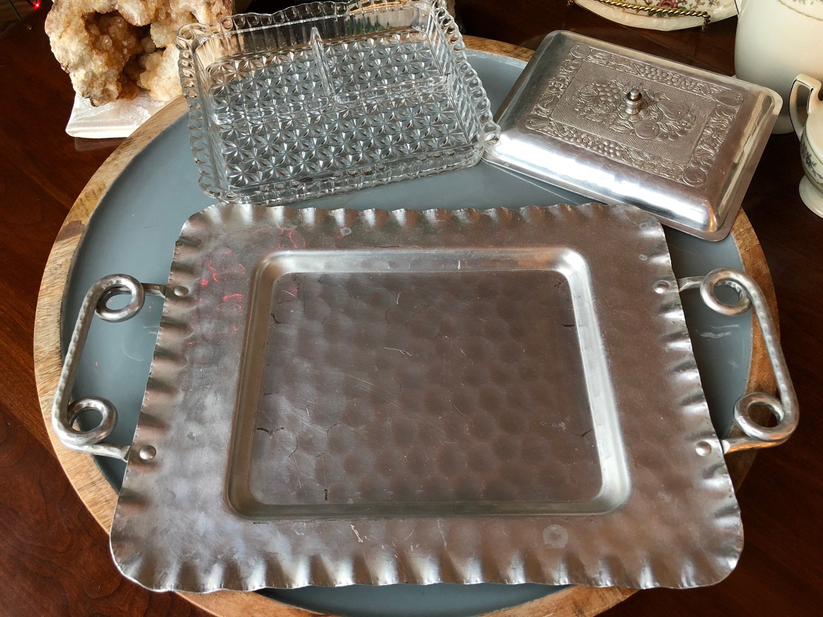 High Tea Tray Serving Tray Hammered Aluminum Tray Tea Party Etsy