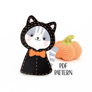 Cute black cat felt PATTERN pdf . Halloween felt ornament pattern . Spooky season decor . Black cat keychain