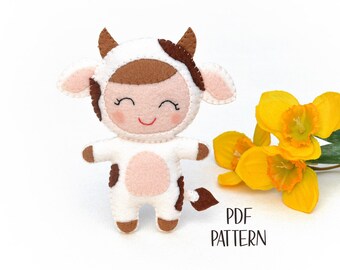 Felt Baby Cow Pattern: Farm Animal Plush (PDF Pattern)