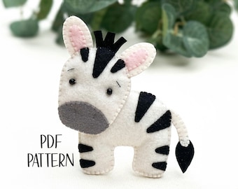 Zebra felt PATTERN pdf . Safari nursery mobile hanging toy sewing pattern . Felt Jungle Animals