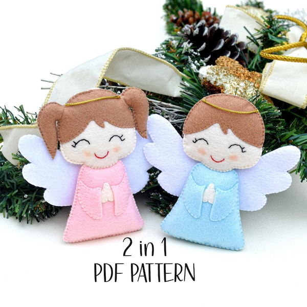 Angel baby felt PATTERN pdf . Praying little Christmas Angel sewing pattern . Baptism Angel ornament . First communion favors