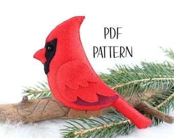 Red Cardinal felt PATTERN pdf . Winter decor birds sewing pattern . Christmas ornament