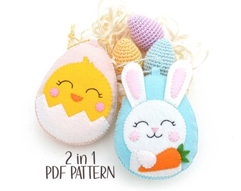 Easter Chick Bunny felt PATTERN pdf . Felt sewing pattern . Handmade Easter tiered tray decor