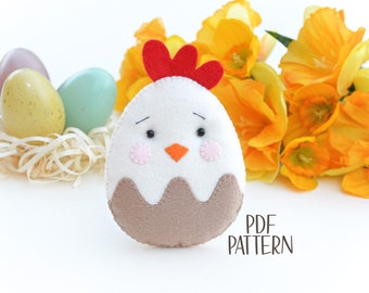 Easter Chick Egg felt PATTERN pdf . Easter chick basket stuffer sewing tutorial . Easter keycnain . Chicken hanging toy