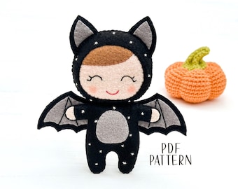 Filz Baby Fledermaus, Schnittmuster: Halloween Plushie Nähen (PDF-Muster)
