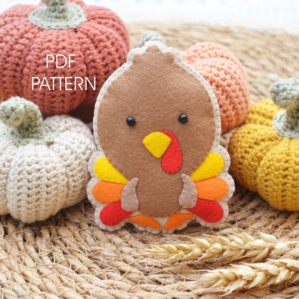 Thanksgiving turkey felt PATTERN pdf .  Holiday tree decorations . Fall hanging decor . Handmade autumn gift car ornament