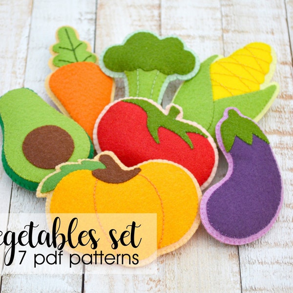 Felt Vegetables set 7 PDF PATTERNS digital file . Felt food for play kitchen