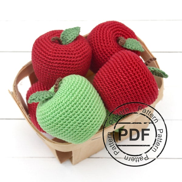 Crochet apple PATTERN pdf digital file . Amigurumi play food pattern . Crochet food toy pattern . DIY teacher gift tutorial