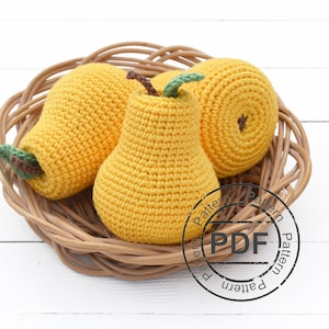 Crochet pear PATTERN pdf . Amigurumi play food pattern . Crochet food toy pattern . DIY baby gift tutorial