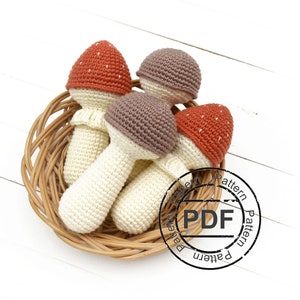Crochet mushroom PATTERN set of 2. Amigurumi mushroom plush . Crochet food pattern pdf .  Fall decor toadstool