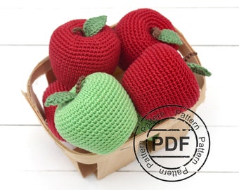 Crochet apple PATTERN pdf digital file . Amigurumi play food pattern . Crochet food toy pattern . DIY teacher gift tutorial