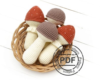 Crochet mushroom PATTERN set of 2. Amigurumi mushroom plush . Crochet food pattern pdf .  Fall decor toadstool