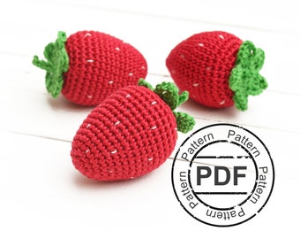 Strawberry crochet PATTERN pdf . Easy Amigurumi play food pattern . Crochet food toy pattern . Strawberry baby rattle toy tutorial