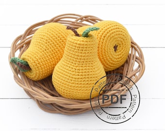 Crochet pear PATTERN pdf . Amigurumi play food pattern . Crochet food toy pattern . DIY baby gift tutorial