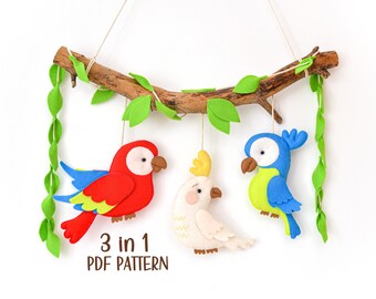 Felt Bird Plush Pattern: Macaw, Cockatoo, Parrot (PDF Pattern)
