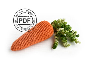 Crochet carrot PATTERN pdf . Crochet food toy pattern . Pretend food tutorial . Easter DIY baby gift