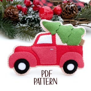 Felt red truck pdf PATTERN Merry Christmas truck ornament