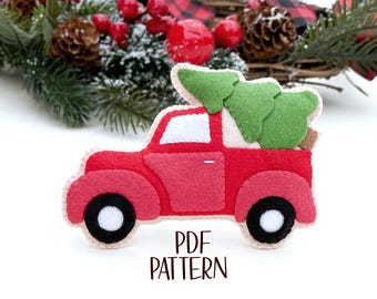 Felt red truck pdf PATTERN Merry Christmas truck ornament