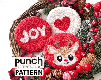 Christmas Coaster Punch Needle Pattern: Set of 3 Holiday Designs (PDF Pattern)
