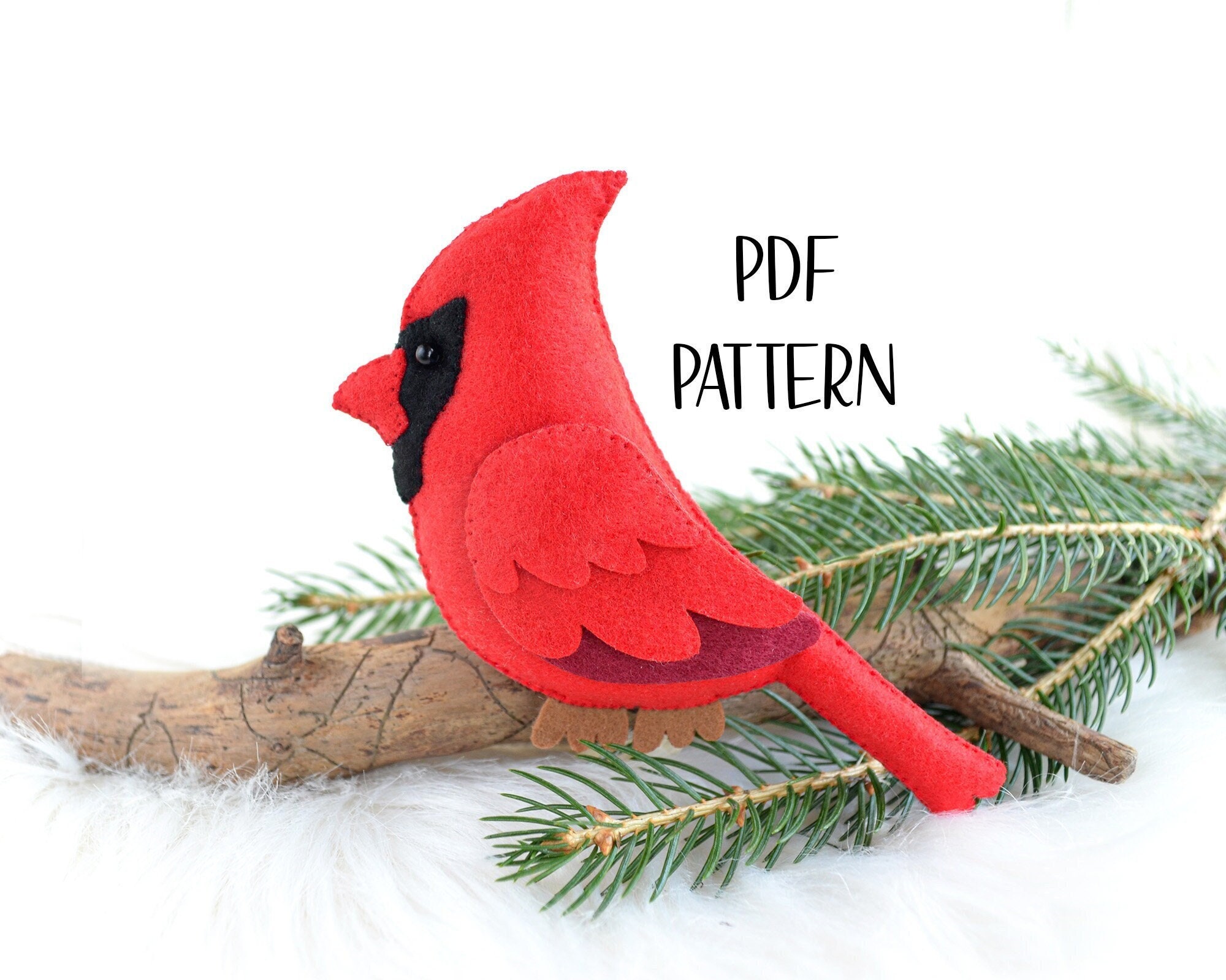 Hello Cardinal Pattern Red Cardinal Felt PATTERN Pdf . Winter Decor Birds Sewing Pattern ...