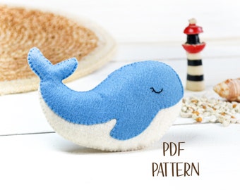 Easy Whale felt PATTERN pdf . Whale nursery mobile ornament . Ocean themed decor sewing pattern . Sea creatures