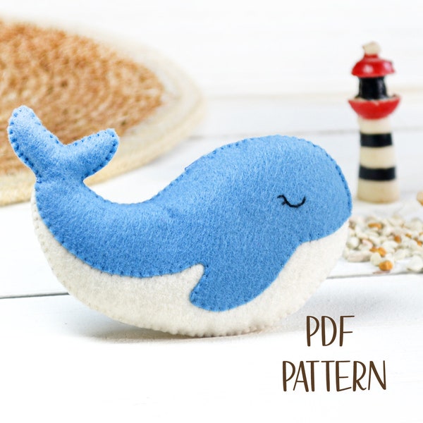 Easy Whale felt PATTERN pdf . Whale nursery mobile ornament . Ocean themed decor sewing pattern . Sea creatures