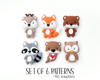 Felt Woodland Animals Pattern Bundle – Raccoon, Bear, Fox, Deer, Otter,  Owl Plush Sewing Tutorial