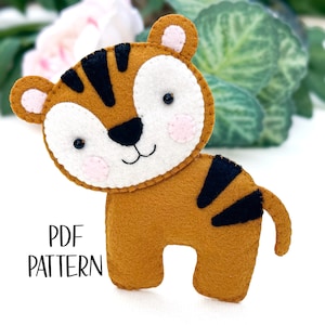 Cute Tiger Felt PATTERN pdf . Jungle baby mobile DIY sewing tutorial . Safari animal nursery decor