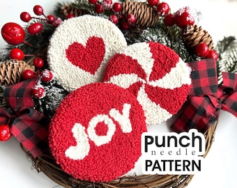 Christmas Punch Needle Pattern . Holiday Coaster Designs PDF Pattern only