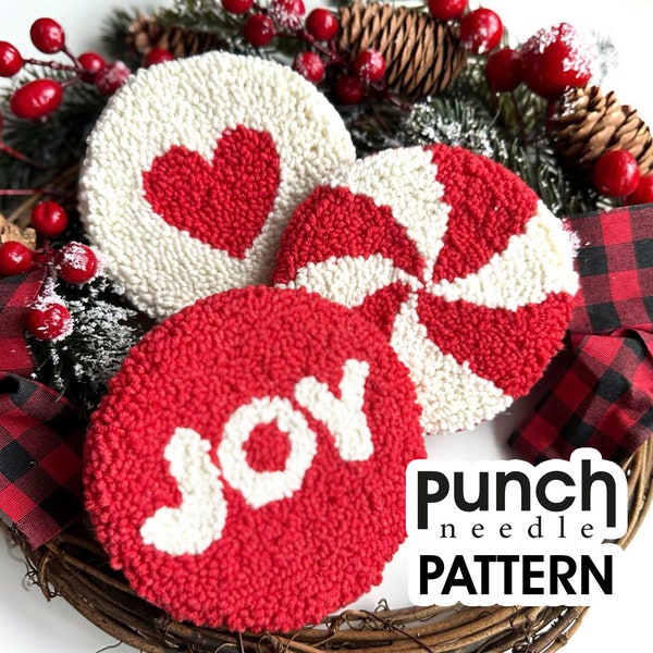 Easy Christmas punch needle PATTERN 3 in 1 . Holiday car cup coaster . Winter home decor