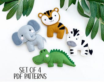 Felt Jungle Animal Patterns, Safari Mobile Decor (PDF Pattern)